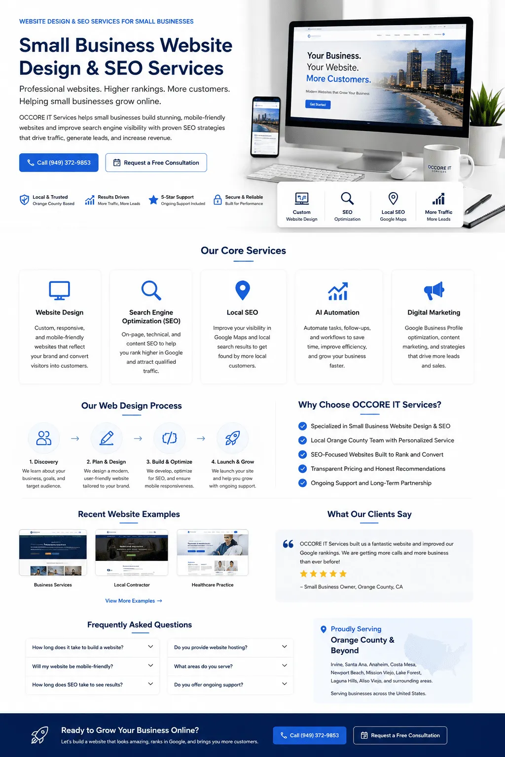 OCCORE IT Services small business website design, SEO, local SEO, and AI automation services